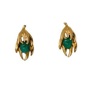 Vintage Gold Branches Emerald Green Rock Clip On Earrings
